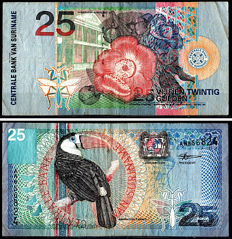 Суринам 25 гульденов 2000 Pick 148 бумага 3295-109-1-1