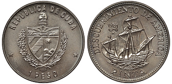 Куба 1 песо 1981 500 лет открытию Америки - "Пинта" KM 67 медно-никель  BU   4557-934