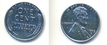 США 1 цент 1943 S (Сан-Франциско), Авраам Линкольн KM 132a сталь плакированная цинком 4392-721