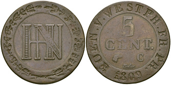 Вестфалия 5 сантимов 1809 С KM 24 медь 97-822