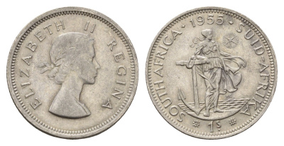 ЮАР 1 шиллинг 1955 Елизавета II (1952-2022) KM 49 серебро 4681-1237