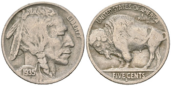 США 5 центов 1935 S, индеец, бизон KM 134 медно-никель 4614-1226