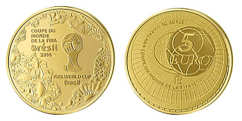 Франция 5 евро 2014 Чемпионат мира по футболу в Бразилии KM NEW золото  PROOF  2-4-2-06