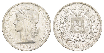 Португалия 50 сентаво 1912 KM 561 серебро 4127-833
