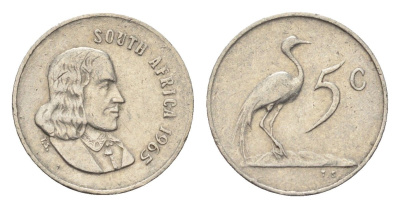 ЮАР 5 центов 1965 Ян ван Рибек (1619-1677), South Africa, легенда на англинском, райский журавль KM 67.1 никель 4702-848