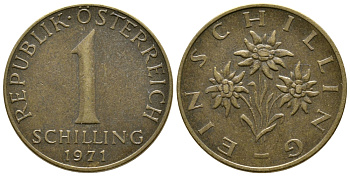 Австрия 1 шиллинг 1971 KM 2886 алюминиевая бронза 4606-926