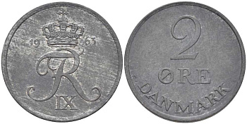 ДАНИЯ 2 ЭРЕ 1963 C; S, ФРЕДЕРИК IX (1947-1972) KM 840.2 цинк 67-347