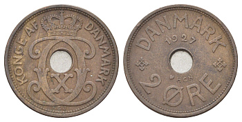 Дания 2 эре 1927 NCH, Кристиан X (1912-1947) KM 827 бронза 4701-629