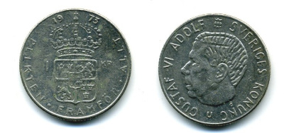 Швеция 1 крона 1973 Густав VI Адольф (1950-1973) KM 826а медь плакированная медно-никелем 29-435