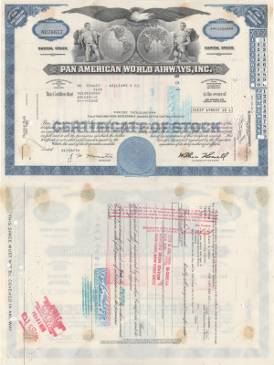 США, Pan American World Airwaysсертификат на 100 акций1974бумага5553-10-2