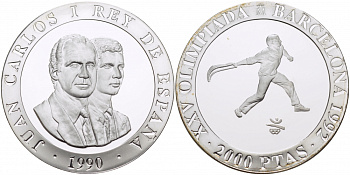 Испания 2000 песет 1990 XXV летние Олимпийские игры 1992 года в Барселоне, сквош KM 867 серебро PROOF 02-090-35
