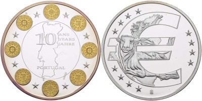 НИДЕРЛАНДЫ МЕДАЛЬ 2012 СЕРИЯ 10 ЛЕТ ЕВРО, ПОРТУГАЛИЯ, СЕРЕБРЕНИЕ, ПОЗОЛОТА, ДИАМЕТР 40 ММ., ПОХИЩЕНИЕ ЕВРОПЫ PROOF 1082-6-44