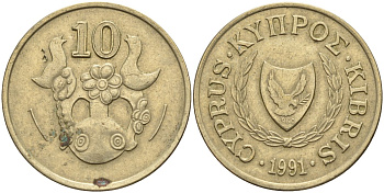 Кипр 10 центов 1991 KM 56.3 никель латунь 4141-1156