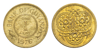 Гайана 1 цент 1976 Республика KM 31 никель латунь  UNC  4659-521