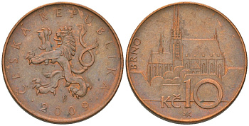 Чехия 10 крон 2009 b’, кафедральный собор в Брно KM 4 сталь плакированная медью 4592-953
