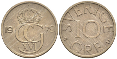Швеция 10 эре 1979 U Карл XVI Густав (1973- ) KM 850 медно-никель UNC 187-828