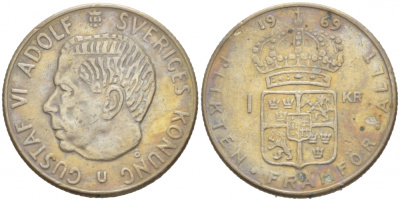 Швеция 1 крона 1969 Густав VI Адольф (1950-1973) KM 826a медь плакированная медно-никелем 77-634