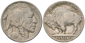 США 5 центов 1935 индеец, бизон KM 134 медно-никель 4614-1164