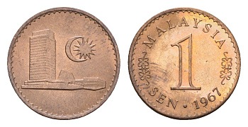 Малайзия 1 сен 1967 KM 1 бронза UNC 4588-369