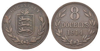 Гернси 8 даблов (дублей) 1914 KM 14 бронза 4692-944