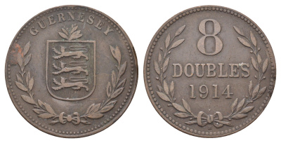 Гернси 8 даблов (дублей) 1914 KM 14 бронза 4692-944
