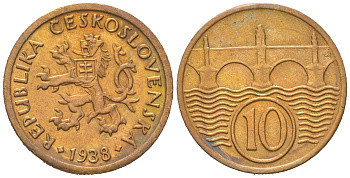 Чехословакия 10 геллеров 1938 KM 3 медь цинк 192-551
