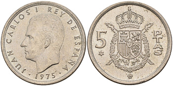 Испания 5 песет 1975 (79) Хуан Карлос I (1975-2014) KM 807 медно-никель 4155-654