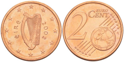 ИРЛАНДИЯ 2 ЕВРОЦЕНТА 2002 KM 33 сталь плакированная медью UNC 214-242
