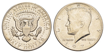 США 1/2 доллара (50 центов) 1971 Джон Кеннеди KM 202b медь плакированная медно-никелем aUNC 4131-741
