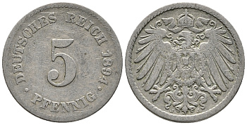 ГЕРМАНИЯ 5 ПФЕННИГОВ 1894 J KM 11, J. 12 медно-никель 39-664