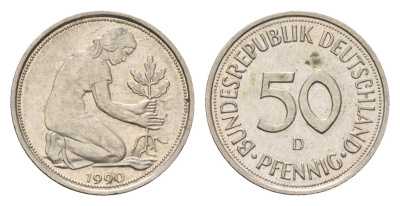 ФРГ 50 пфеннигов 1990 D KM 109.2, J. 384a медно-никель 187-1024