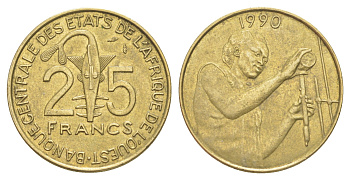 Западная Африка (BCEAO) 25 франков 1990 KM 9 алюминиевая бронза aUNC 4654-541