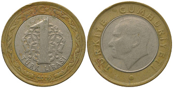 Турция 1 лира 2009 Кемаль Ататюрк KM 1244 биметалл  4561-1042