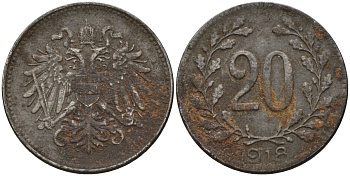 Австрия 20 геллеров 1918 KM 2826 железо 4152-132