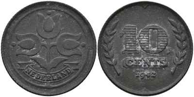 НИДЕРЛАНДЫ 10 ЦЕНТОВ 1942 ВИЛЬГЕЛЬМИНА (1890-1948) KM 173 цинк 94-554
