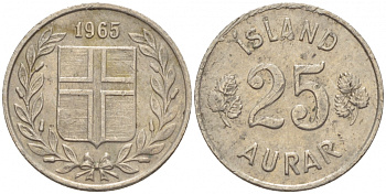Исландия 25 эйре 1965 КМ 11 медно-никель 3309-313