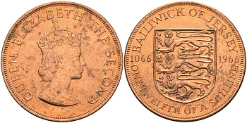 Джерси 1/12 шиллинга 1966 900 лет Нормандскому завоеванию KM 26 бронза UNC 4367-411