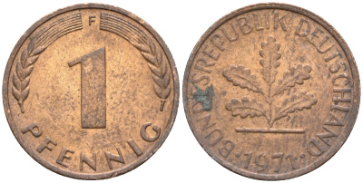 ФРГ 1 пфенниг 1971 F KM 105, J.380 сталь плакированная медью 4174-621