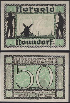 Нойндорф 50 пфеннигов 1921 DeNG 2 955.1a-2/3 бумага UNC (пресс) 8592-14-3-2