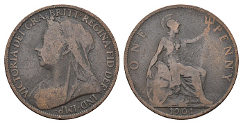 Великобритания 1 пенни 1901 Виктория (1837-1901) KM 790, Spink 3961 бронза 4661-436