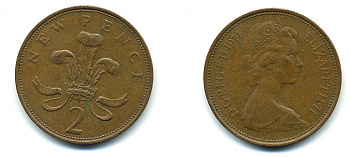 Великобритания 2 пенса 1971 Елизавета II (1952-2022) КМ 916, Spink 4235 (C1) бронза 4110-537