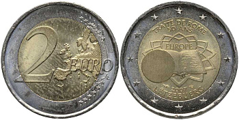 Люксембург 2 евро 2007 50 лет подписания Римского договора KM 94 биметалл UNC 117-627