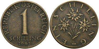 Австрия 1 шиллинг 1961 KM 2886 алюминиевая бронза 98-113