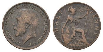 Великобритания 1/2 пенни 1918 Георг V (1910-1936) KM 809, Spink 4056 бронза 4662-1026