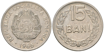 Румыния 15 бань 1966 KM 93 сталь плакированная никелем 99-914