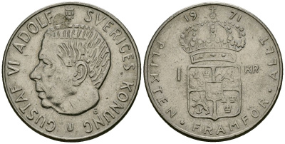 Швеция 1 крона 1971 Густав VI Адольф (1950-1973) KM 826a медно-никель 4167-847