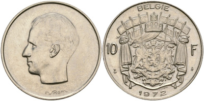 Бельгия 10 франков 1972 Belgie, Бодуэн I (1951-1993) KM 156.1 никель 4135-1032