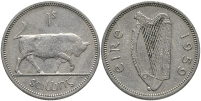 ИРЛАНДИЯ 1 ШИЛЛИНГ 1959 БЫК KM 14а медно-никель 89-532