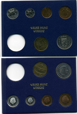 Нидерланды госнабор из 5 монет + жетон 1979 медно-никель UNC 7-5-1-35