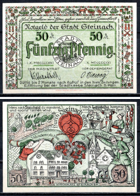 Штайнах (Тюрингия) 50 пфеннигов 1921 Mehl Grabowski 1260.1 бумага UNC (пресс) 7556-57-1-1